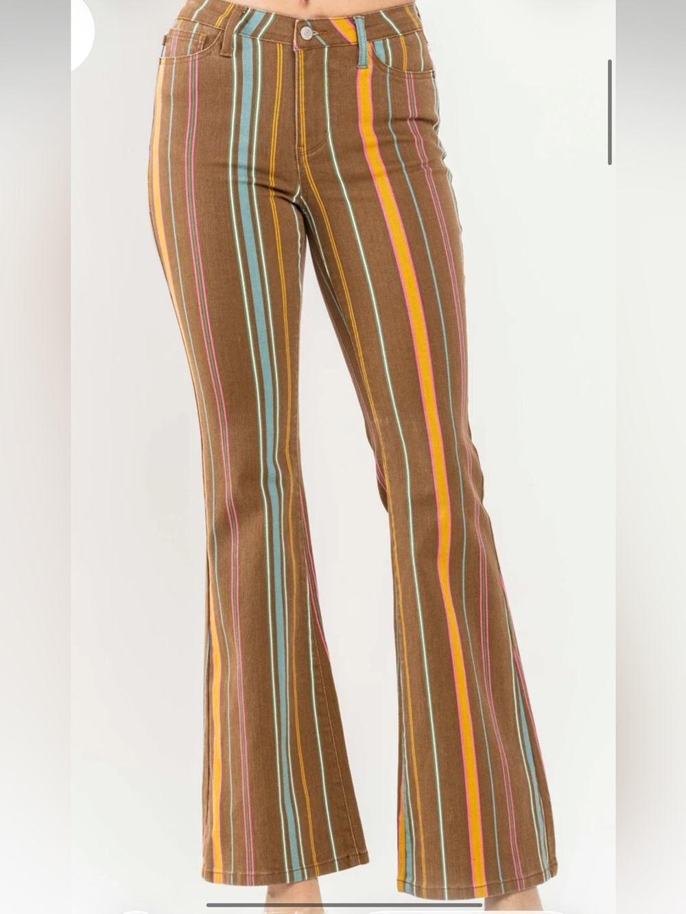 Judy Blue Stretch Stripe Flare Jeans Brown Multi Retro Boho NWT 11/30 - Picture 4 of 8